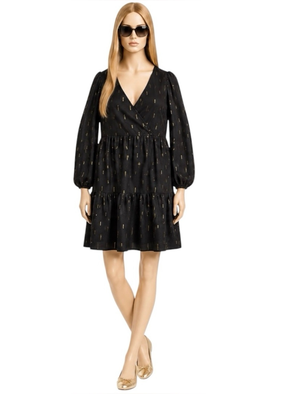 Madewell Metallic Jacquard Mini Dress Size L Tiered Faux Wrap Dark Romantic
